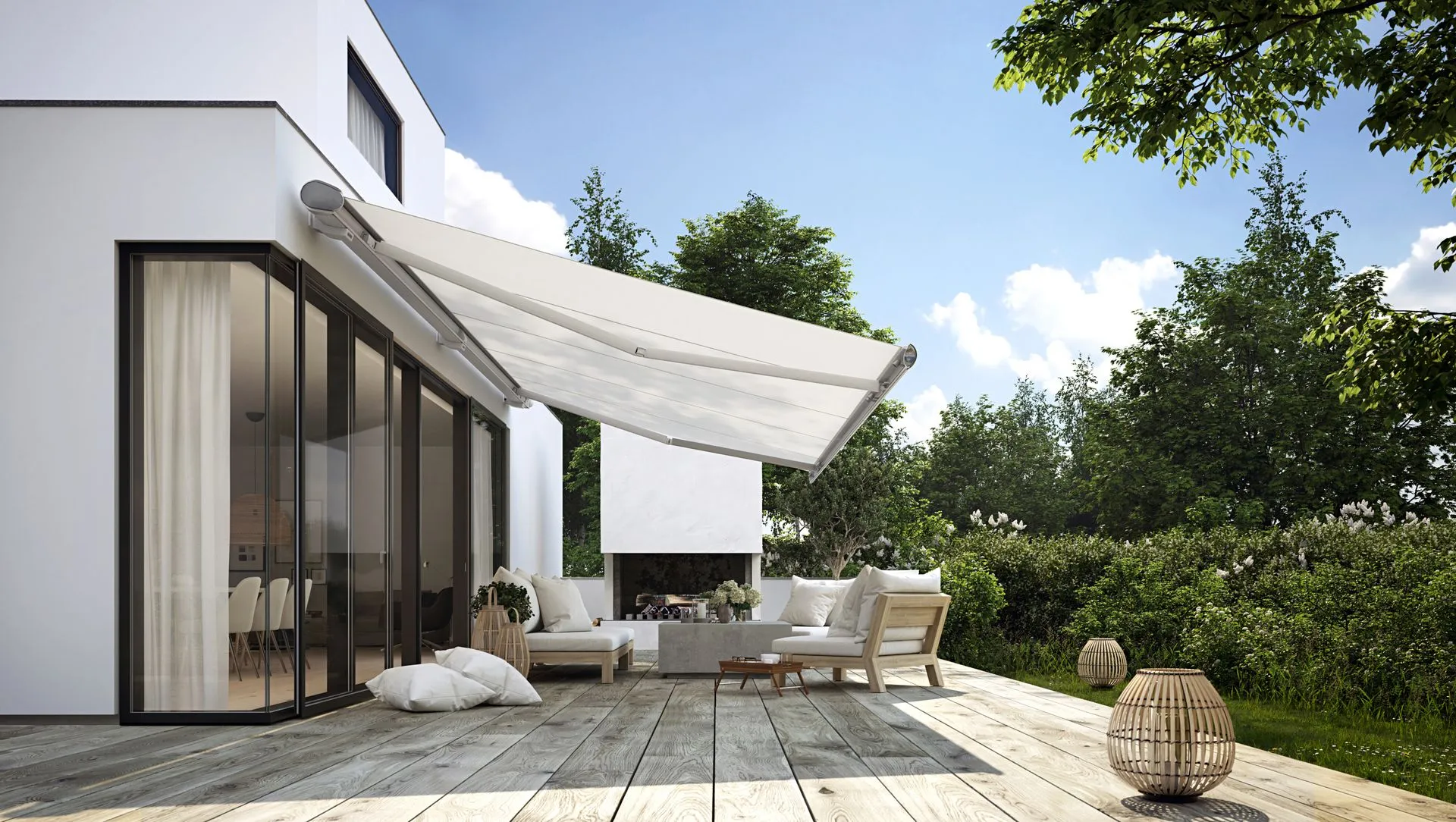 Arjays markilux 6000 cassette awning in white on a house wall